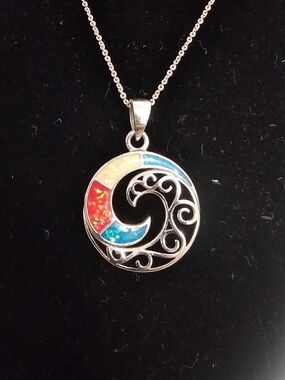 Hawaiian Inspired Ocean Wave Design With Inlaid Blue Opal Sterling Silver